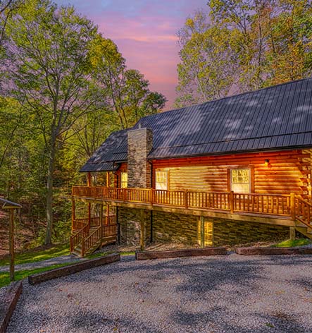 2 story style cabin, wooded area 